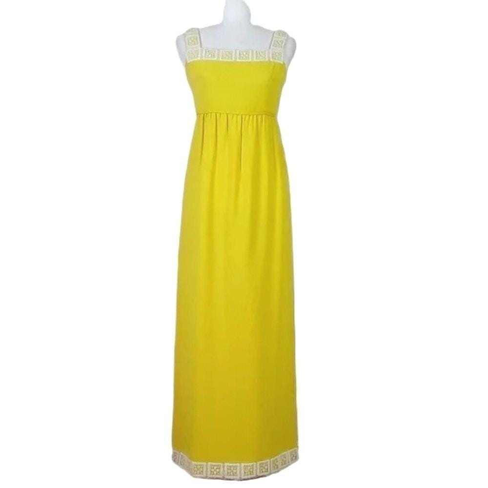 Stunning‎ Vintage Lanz Original Yellow Crepe Column Dress